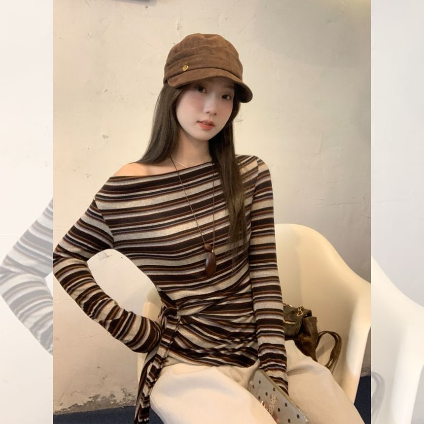 Boatneck Striped Tee with Long Sleeves