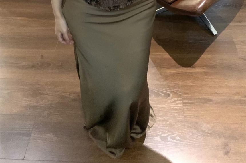 Lace Corset Top and High Rise Plain Maxi Pencil Skirt