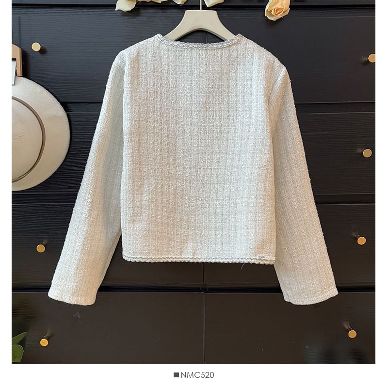 Long Sleeve Round Neck Tweed Jacket