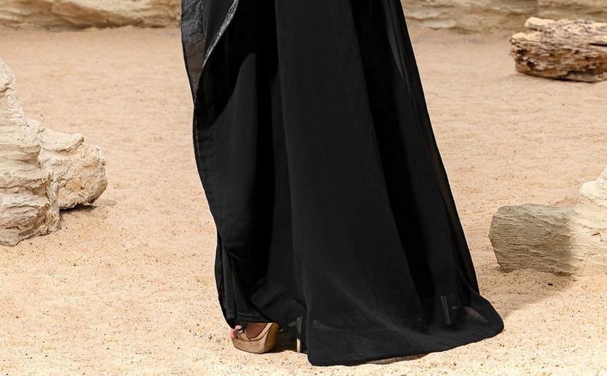 Batwing-Sleeve One-Shoulder  Plain Maxi A-Line Dress