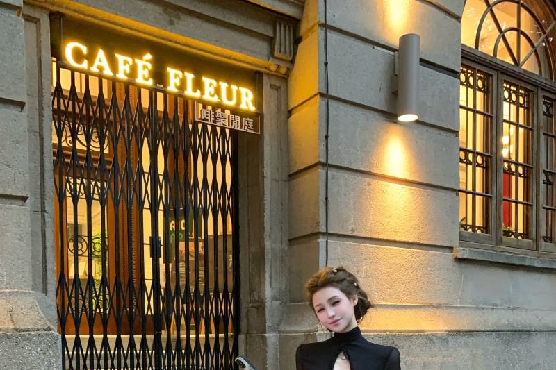 Flared-Sleeve Ruffle Cutout Cropped Blouse and Asymmetrical Mini A-Line Skirt
