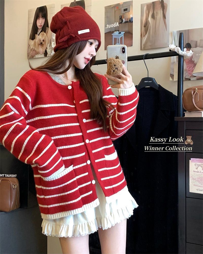 Button-Up Striped Cardigan
