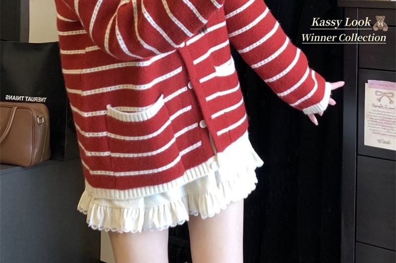 Button-Up Striped Cardigan