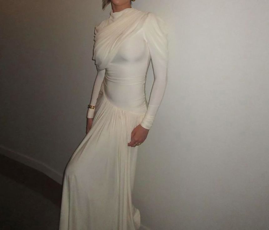 Long-Sleeve Crew Neck Plain Ruched Maxi Sheath Dress
