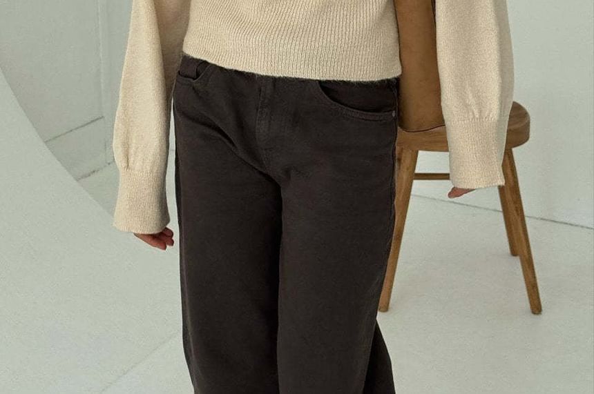 Plain Half Button Loose-Fit Long Sleeve Sweater