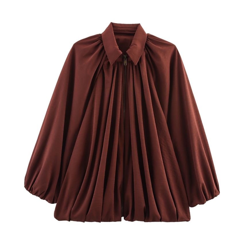 Plain Puff Sleeve Loose-Fit Blouse