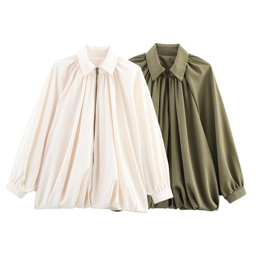 Plain Puff Sleeve Loose-Fit Blouse