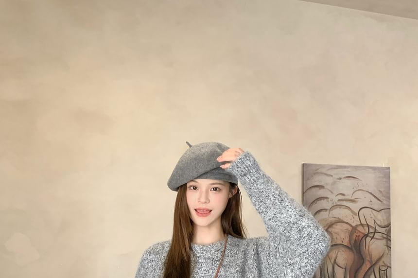Oversized Sweater with Round Neck and Solid Color