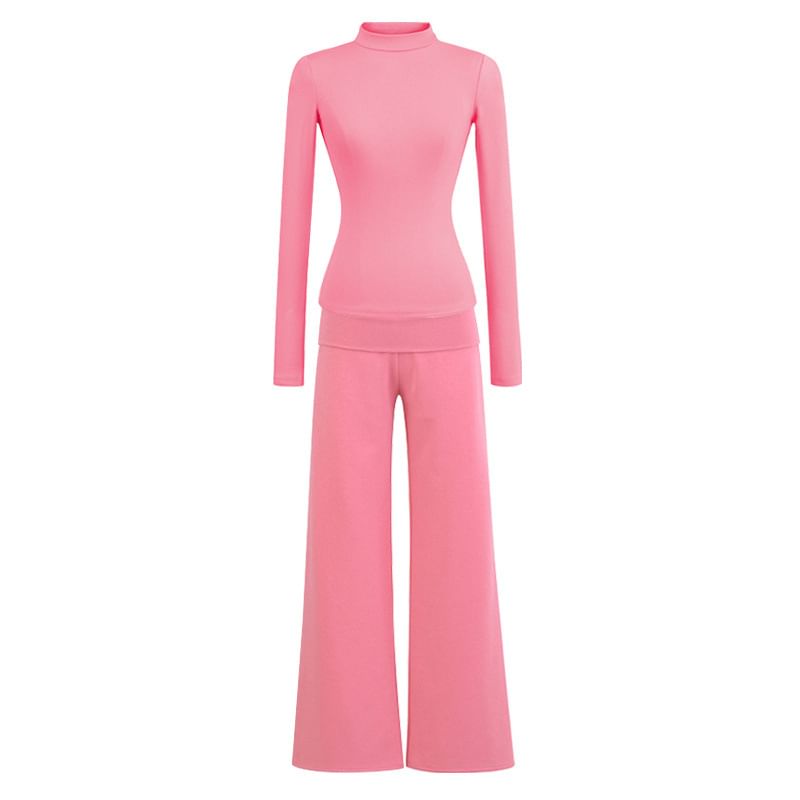 Mock Neck Slim Tee & High Rise Wide Leg Sweatpants Set
