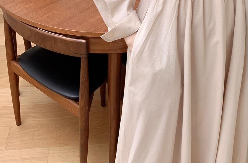 Long Sleeve Collared Plain Gathered Maxi A-Line Shirt Dress