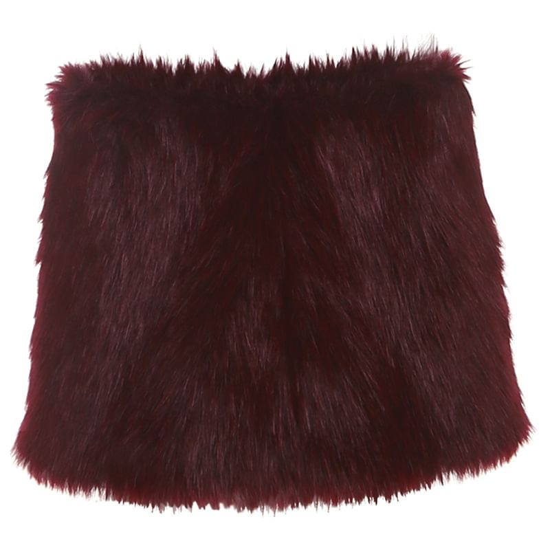 Low Waist Furry Mini Pencil Skirt with Faux Leather Belt