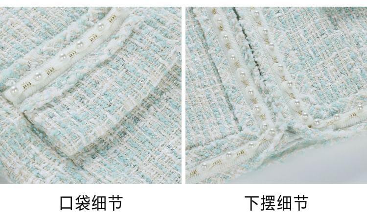 Round Neck Tweed Open Front Jacket