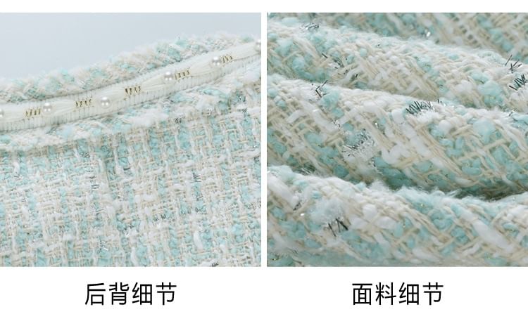 Round Neck Tweed Open Front Jacket