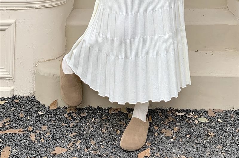 Ribbed Knit Maxi A-Line Skirt High Waist