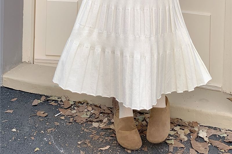 Ribbed Knit Maxi A-Line Skirt High Waist