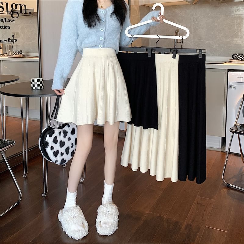 High Waist Knit A-Line Skirt Various Designs