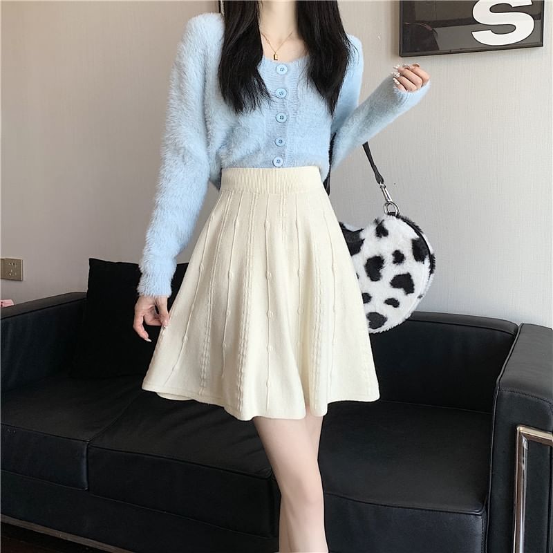 High Waist Knit A-Line Skirt Various Designs