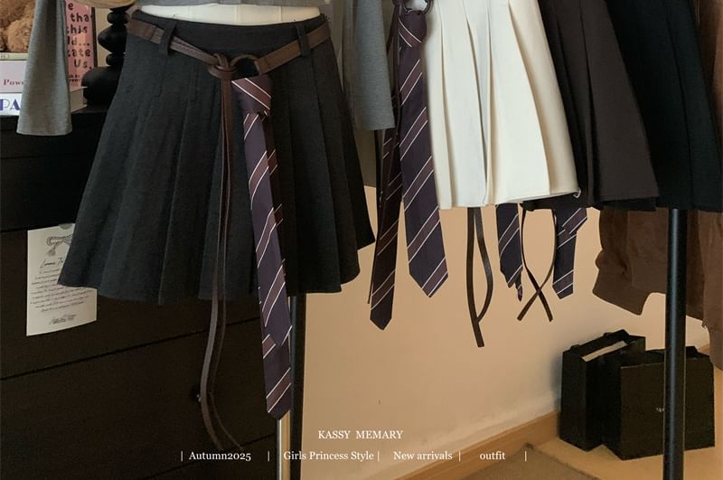 Pleated Mini A-Line Skirt High Waist