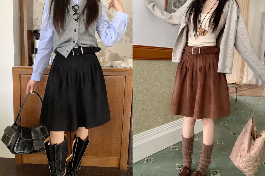 High Waist A-Line Skirt Plain Style