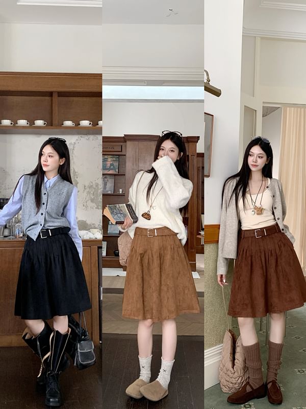 High Waist A-Line Skirt Plain Style