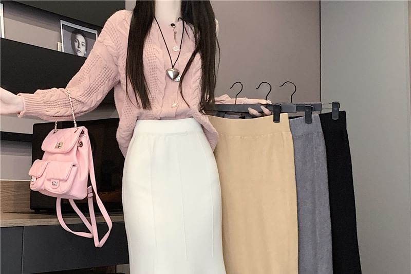 High Waist Mermaid Midi Skirt Plain