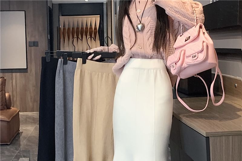 High Waist Mermaid Midi Skirt Plain