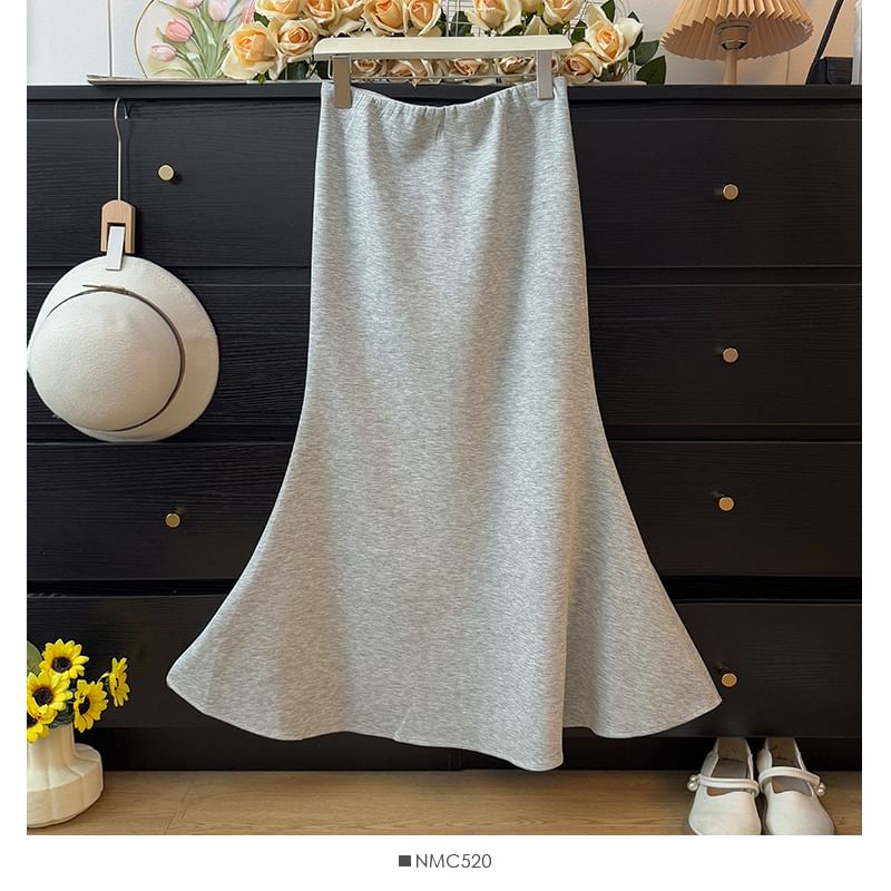 Elastic Waist Maxi Mermaid Skirt Plain