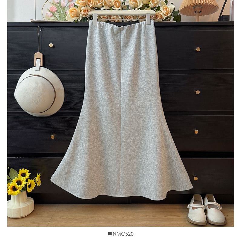Elastic Waist Maxi Mermaid Skirt Plain