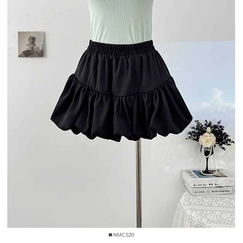 Elastic Waist Mini Bubble Skirt in Plain