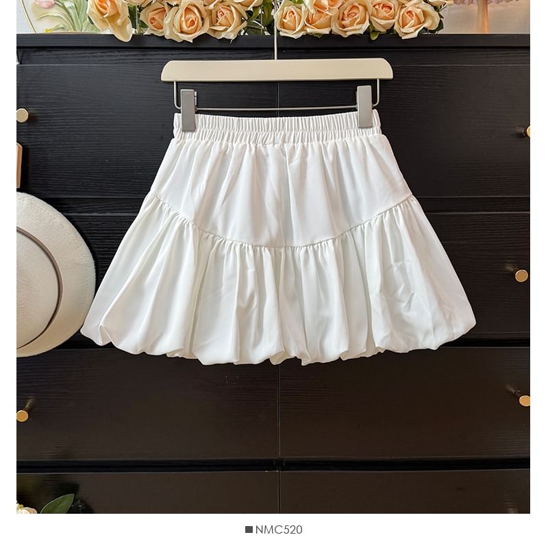 Elastic Waist Mini Bubble Skirt in Plain