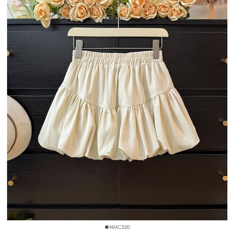 Elastic Waist Mini Bubble Skirt in Plain