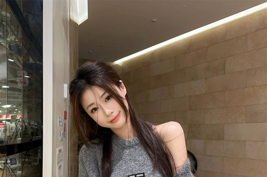 Set: Crew Neck Plain Knit Tank Top + Open Front Cardigan