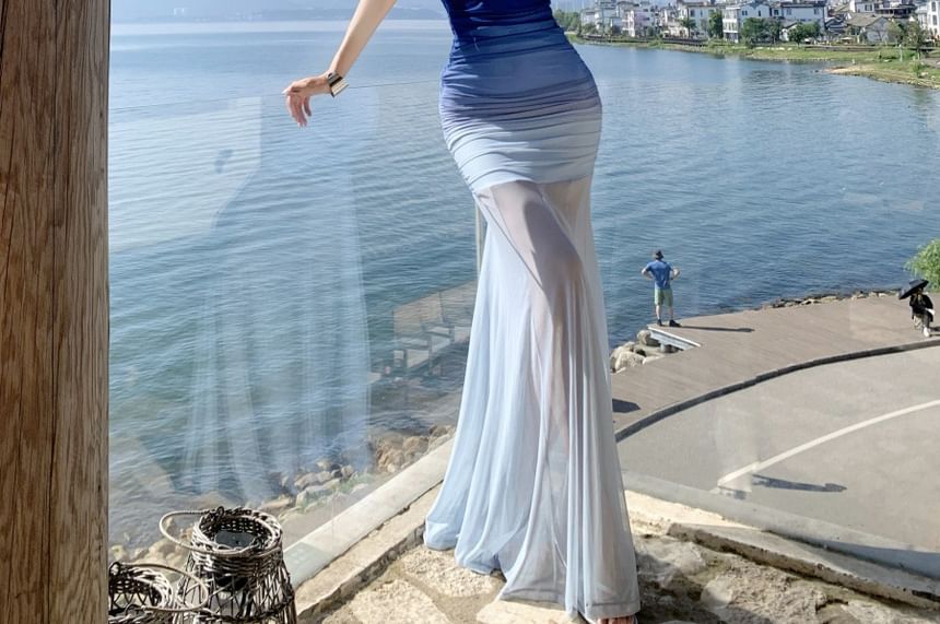 Spaghetti Strap Gradient Maxi Mermaid Dress