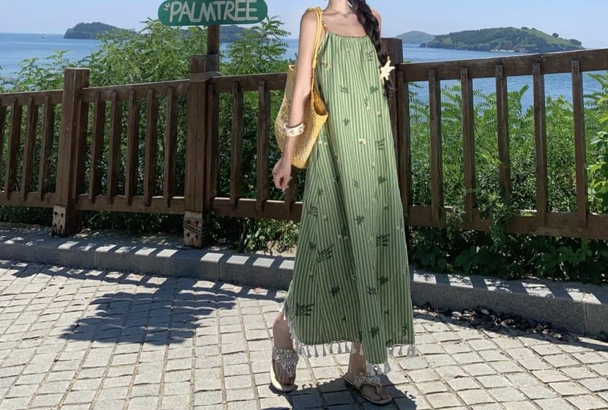 Spaghetti Strap Striped Maxi A-Line Dress