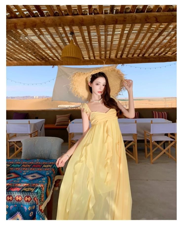 Sleeveless Sweetheart Neckline Plain Maxi A-Line Dress