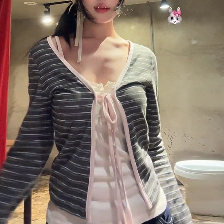 Striped Open Front Cardigan