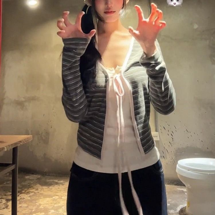 Striped Open Front Cardigan
