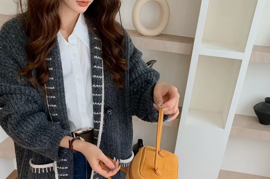 Shawl Collar Two Tone Double Breasted Cardigan