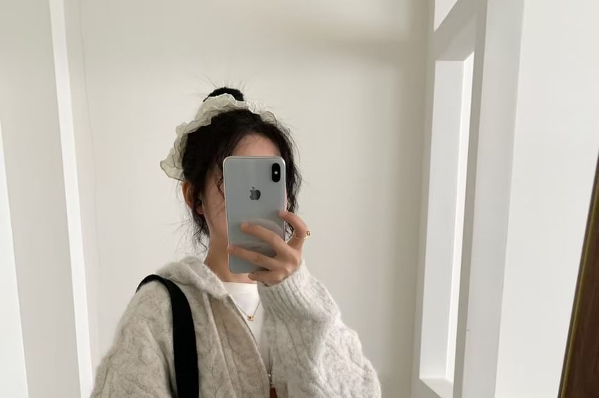 Plain Zip-Up Cable Knit Hoodie