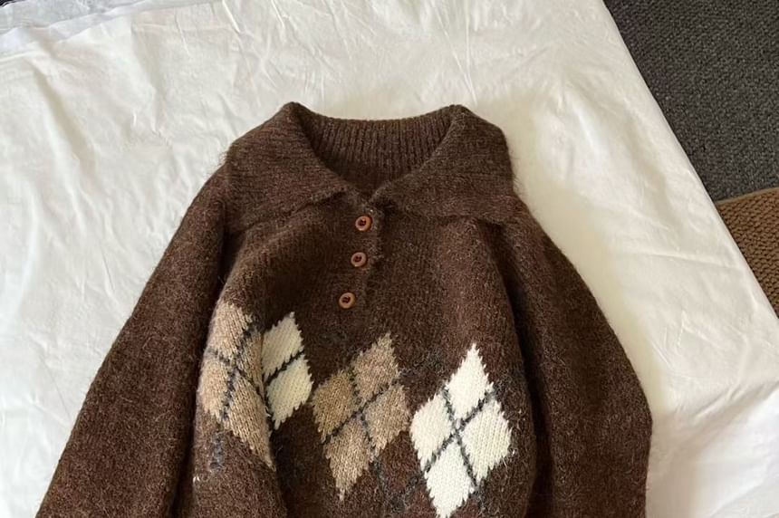 Diamond Jacquard Polo Sweater