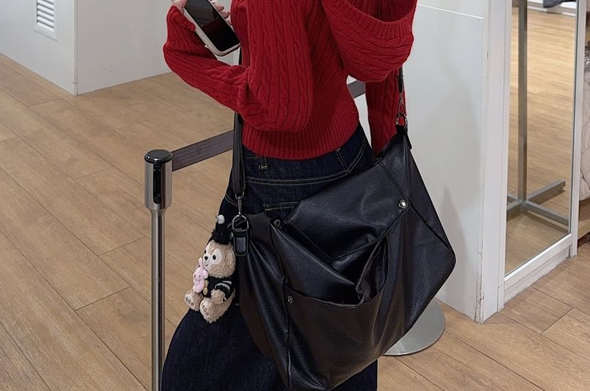 Long Sleeve V-Neck Hooded Cable Knit Cropped Top