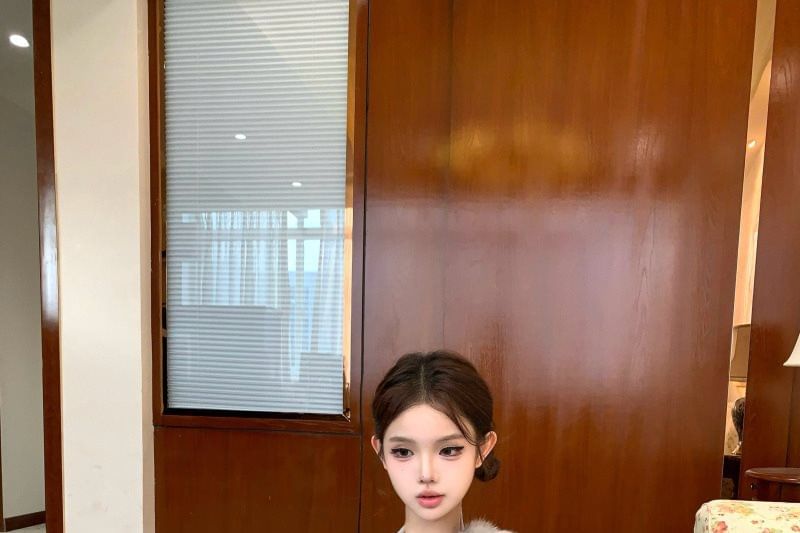 Long Sleeve Collar Melange Ribbed Knit Top & High Rise Mini A-Line Skirt