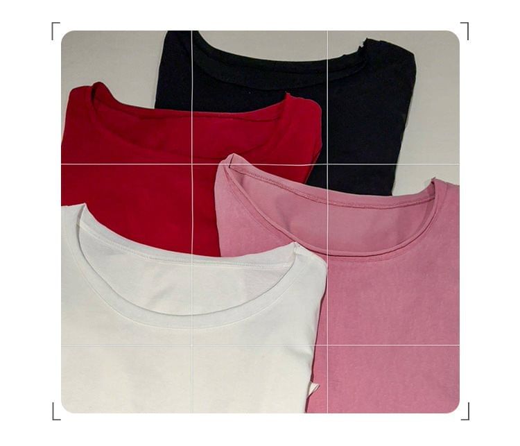 Plain Scoop-Neck Long-Sleeve T-Shirt