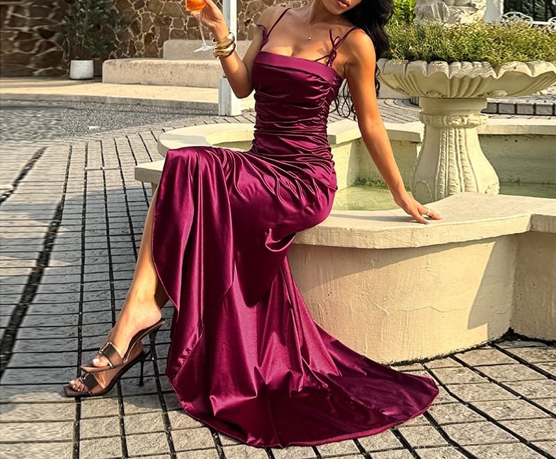 Spaghetti Strap Plain Maxi Mermaid Dress