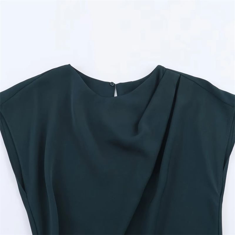 French Sleeve Round Neck Two Tone Panel Maxi A-Line Dress