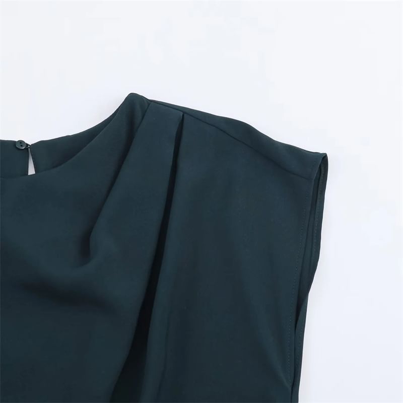 French Sleeve Round Neck Two Tone Panel Maxi A-Line Dress