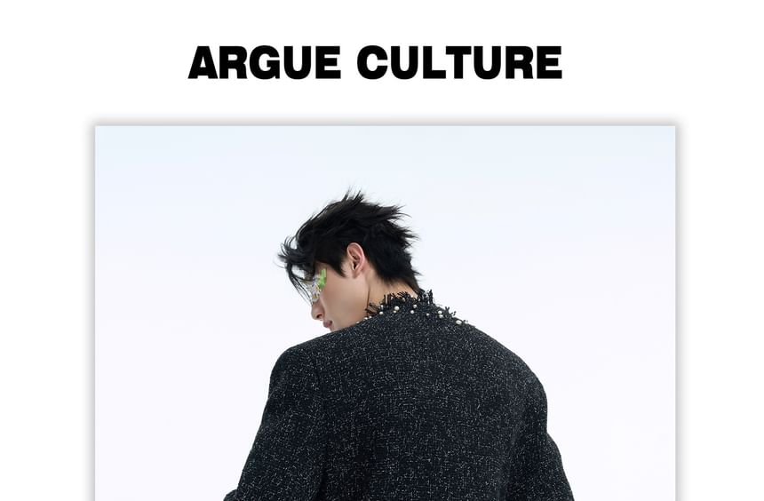 Round Neck Beaded Fray Tweed Button Jacket