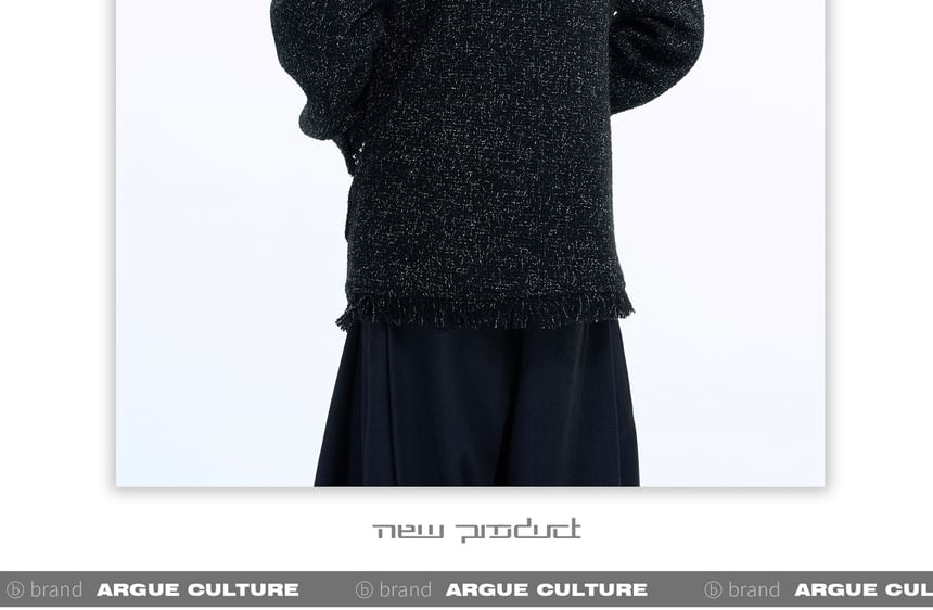 Round Neck Beaded Fray Tweed Button Jacket