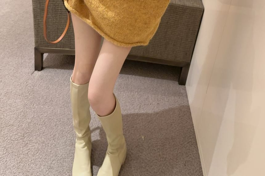 V-Neckline Lace Insert Plain Knit Sweater