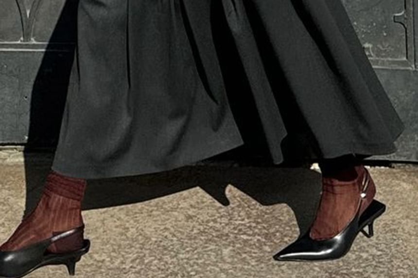 Pleated A-Line Midi Skirt High Waist